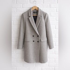 Zara Double-Breasted Light Gray Pea Coat